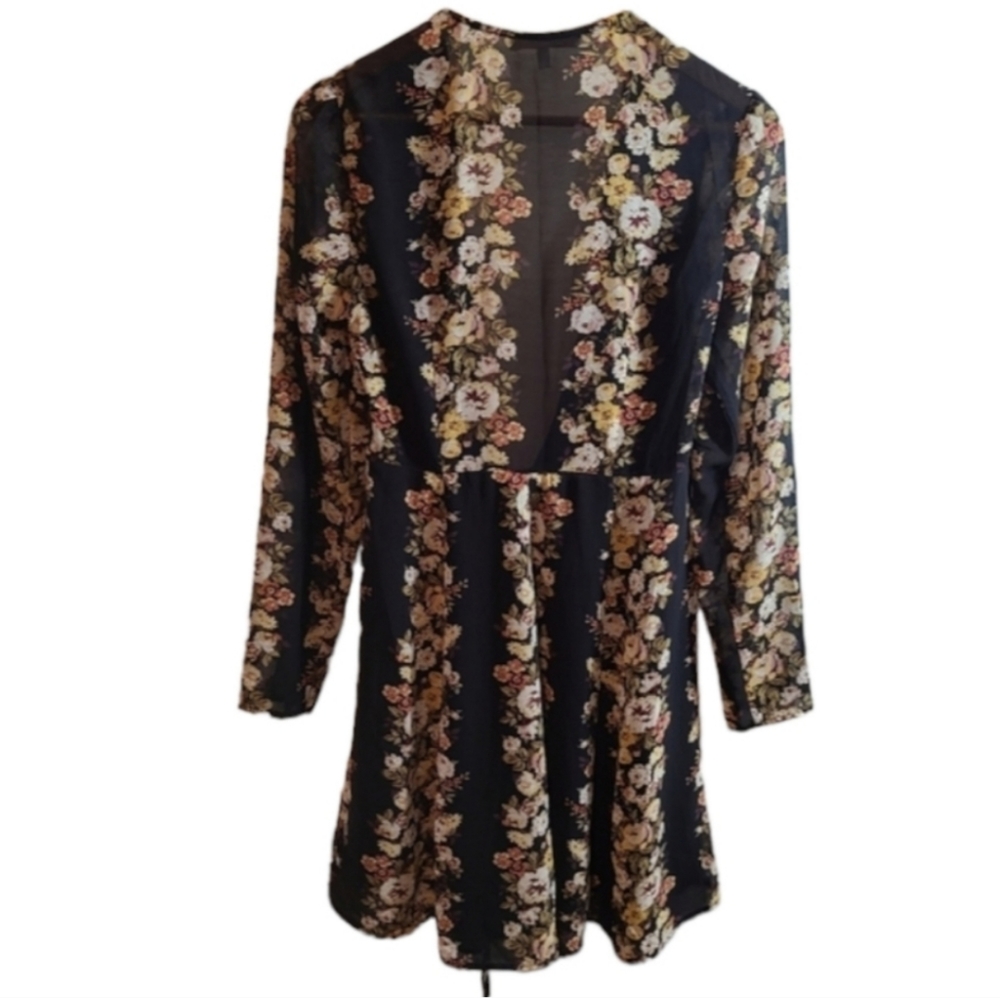 Wayfa Oleander Floral Boho Wrap Long Sleeve Mini Dress - Picture 3 of 7